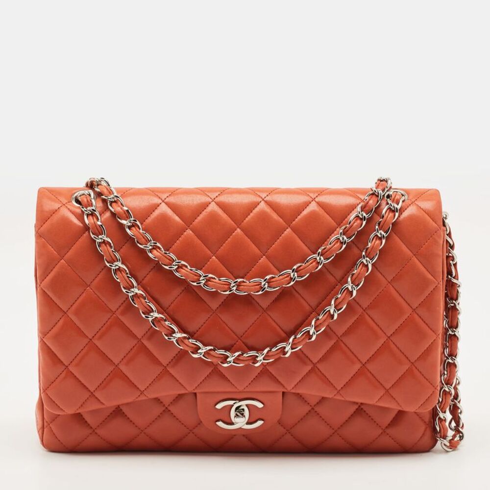 Chanel Classic Double Flap Maxi Orange Quilted Leather Bag